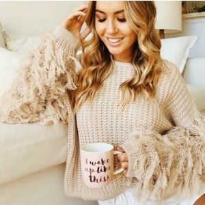 Bohemian fringe sleeve sweater